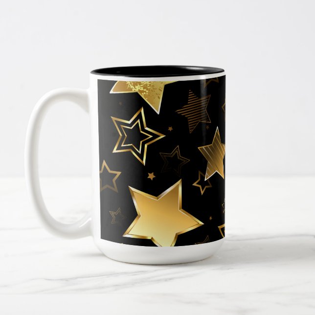 Caneca De Café Em Dois Tons Padrão sem costura com estrelas de Ouro (Esquerda)