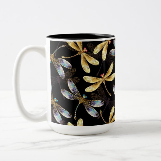 Caneca De Café Em Dois Tons Padrão sem costura com Ouros (Esquerda)