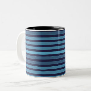 Caneca De Café Em Dois Tons Padrão simples listrado azul retrô