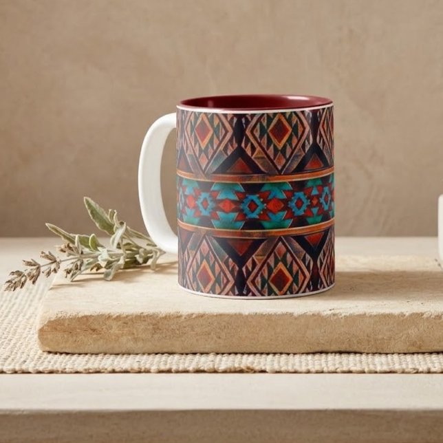 Caneca De Café Em Dois Tons Padrão Sudoeste Rústico (Criador carregado)