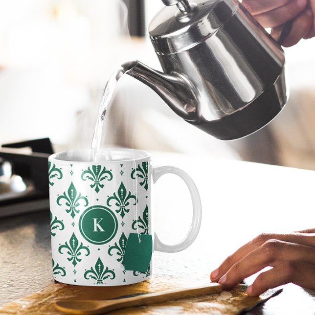Caneca De Café Em Dois Tons Padrão uniforme de pulgas verdes e brancas (Criador carregado)