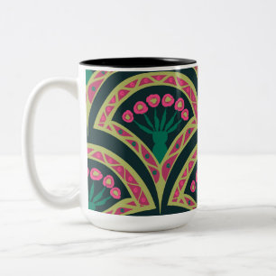 Caneca De Café Em Dois Tons padrão verde em forma de concha