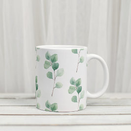 Caneca De Café Em Dois Tons Padrão Verde Eucalyptus Moderno em Watercolor