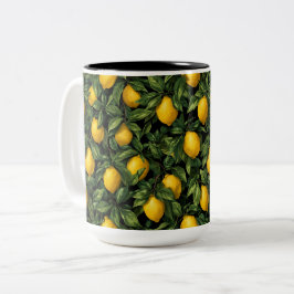Caneca De Café Em Dois Tons Padrão Vibrante de Limão em Árvore de Citros