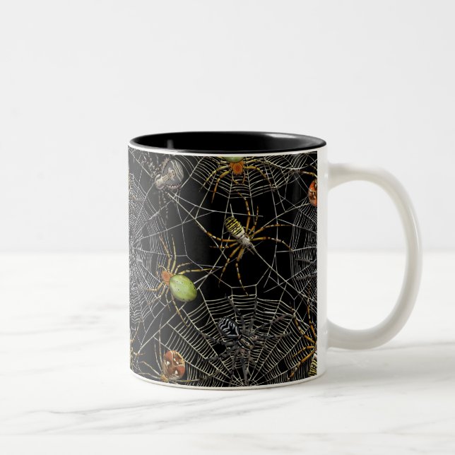 Caneca De Café Em Dois Tons Padrão Web de Aranhas Realistas (Direita)