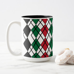 Caneca De Café Em Dois Tons Padrão Xadrez Preto Verde Vermelho