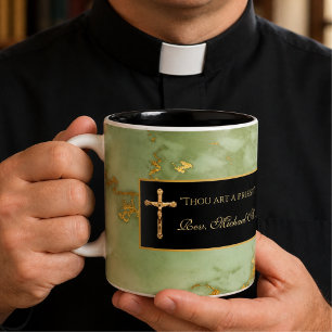 Caneca De Café Em Dois Tons Padre Católico Crucifixo Mármore Citação das Escri