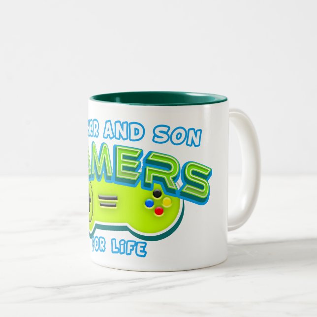 Caneca De Café Em Dois Tons Padre e Filho Gamers pela Vida (Frente Esquerda)