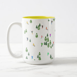 Caneca De Café Em Dois Tons Padrões de esqui de esqui alpino no inverno