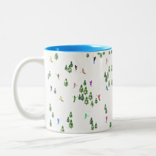 Caneca De Café Em Dois Tons Padrões de esqui de esqui alpino no inverno (Esquerda)