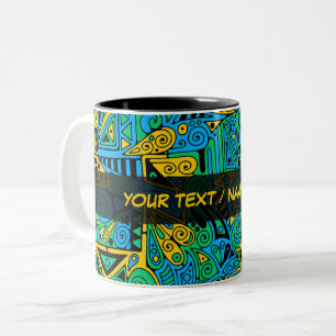 Caneca De Café Em Dois Tons Padrões De Mão E Digitalmente Pintados Artigo 21º
