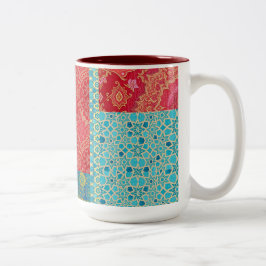 Caneca De Café Em Dois Tons Padrões de Turquesa Vermelha ORIENTAL - Caneca, Ta