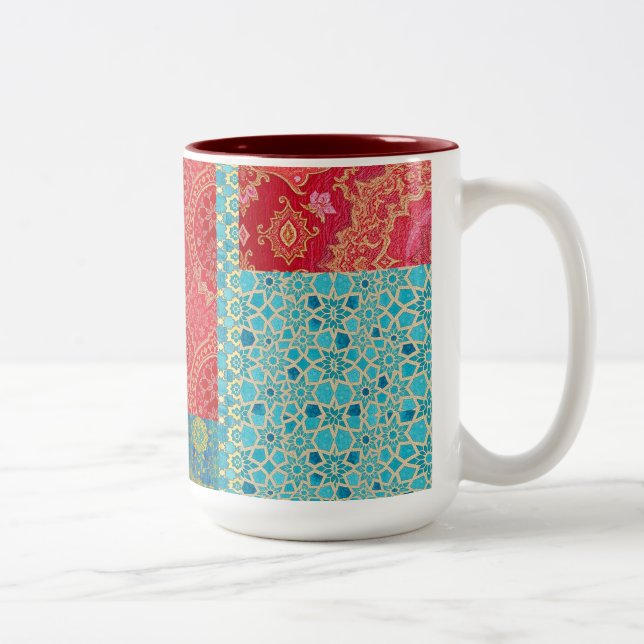 Caneca De Café Em Dois Tons Padrões de Turquesa Vermelha ORIENTAL - Caneca, Ta (Direita)