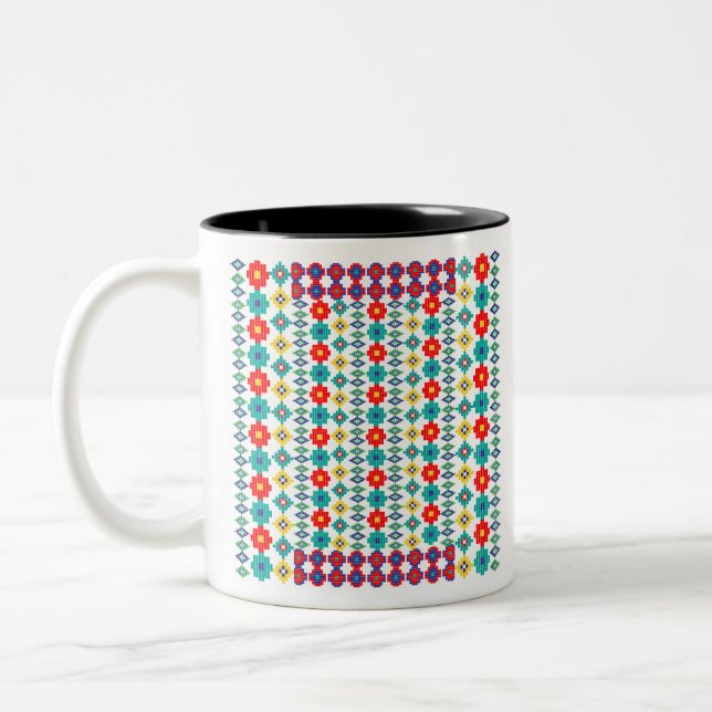 Caneca De Café Em Dois Tons Padrões do Perler Bead (Esquerda)
