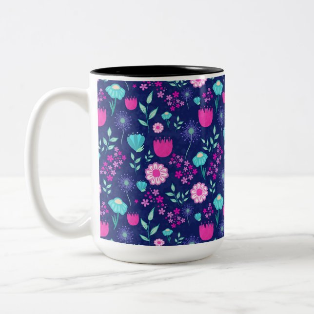 Caneca De Café Em Dois Tons Padrões florais bonitos (Esquerda)