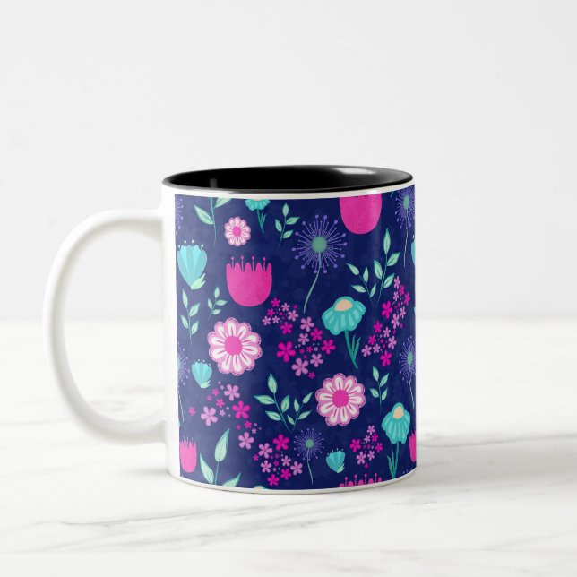 Caneca De Café Em Dois Tons Padrões florais bonitos (Esquerda)
