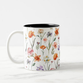 Caneca De Café Em Dois Tons Padrões Florais de Castanhflores silvestres Colori