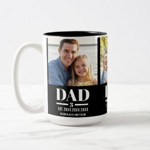 Caneca De Café Em Dois Tons Pai Ano de Estabelecimento Nome Número 3 Foto Font