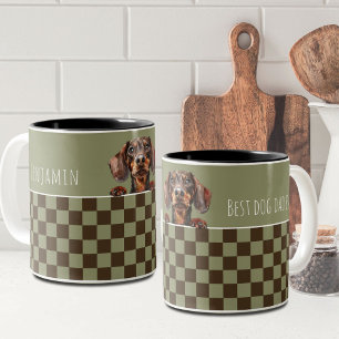 Caneca De Café Em Dois Tons Pai De Cão Oleícola Verificada Dachshund Personali