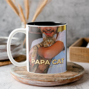 Caneca De Café Em Dois Tons Pai de Gato Moderno com Foto e Nome do Gato Person