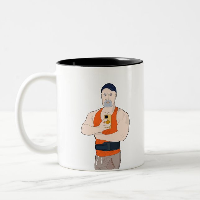 Caneca De Café Em Dois Tons Pai Muscular Tomando uma Selfie no Gym (Esquerda)