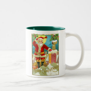 Caneca De Café Em Dois Tons Pai Natal em uma chaminé