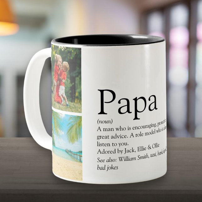 Caneca De Café Em Dois Tons Pai, Pai, Definição Pai 4 Colagem Fotográfica (Dad, Daddy, Father Definition 4 Photo Collage Two-Tone Coffee Mug)