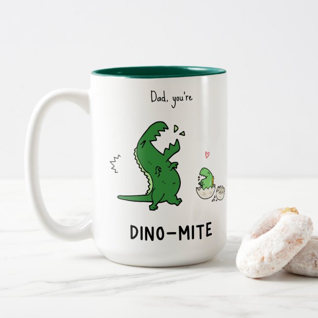 Caneca De Café Em Dois Tons Pai, você é Dino-mite T-Rex (Com Donut)