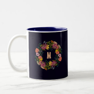Caneca De Café Em Dois Tons Painéis de flores de cor vermelha e amarela
