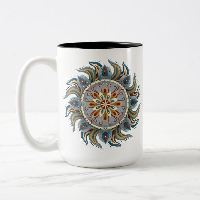 Caneca De Café Em Dois Tons Painterly Mandala (Esquerda)