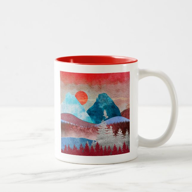 Caneca De Café Em Dois Tons Paisagem Águia Prateada (Direita)