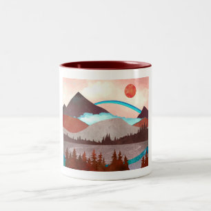 Caneca De Café Em Dois Tons Paisagem Arco-íris Azul