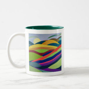 Caneca De Café Em Dois Tons Paisagem Colinas Arco-íris