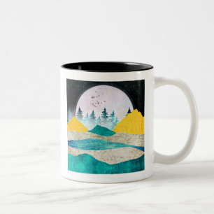 Caneca De Café Em Dois Tons Paisagem com Supermoon Nascente