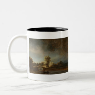 Caneca De Café Em Dois Tons Paisagem com uma ponte de pedra - Rembrandt - c163