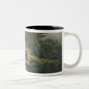 Caneca De Café Em Dois Tons Paisagem da floresta com cachoeira