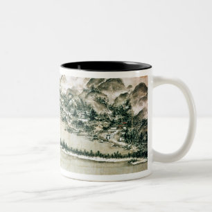 Caneca De Café Em Dois Tons Paisagem das montanhas e de um rio
