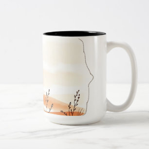 Caneca De Café Em Dois Tons Paisagem de Aquarela Delicada com Botânicos