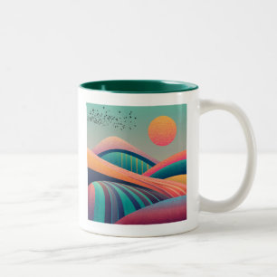 Caneca De Café Em Dois Tons Paisagem de Colinas do Caleidoscópio