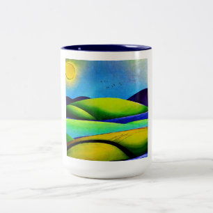 Caneca De Café Em Dois Tons Paisagem de Colinas Verdes