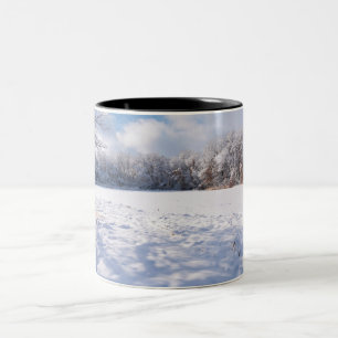 Caneca De Café Em Dois Tons Paisagem de Inverno do Lago e Floresta de Salem Hi