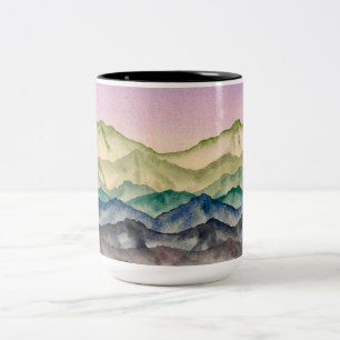 Caneca De Café Em Dois Tons Paisagem de Montanha Luminosa Rosa Céu