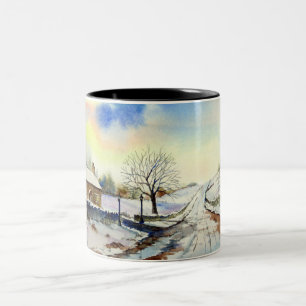 Caneca De Café Em Dois Tons Paisagem de Paisagem de Cores Aquáticas da Faixa 