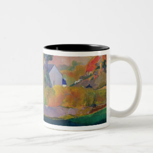 Caneca De Café Em Dois Tons Paisagem de Paul Gauguin Brittany: o moinho de