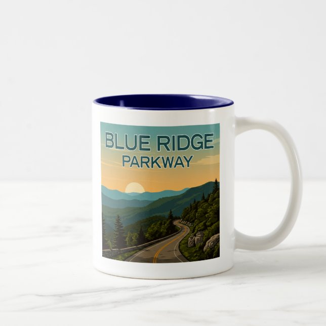Caneca De Café Em Dois Tons Paisagem de Pista Azul (Direita)
