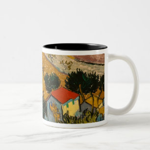 Caneca De Café Em Dois Tons Paisagem de Vincent van Gogh   com casa &
