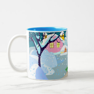 Caneca De Café Em Dois Tons paisagem decorativa de inverno em estilo naif, inv