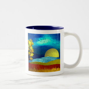Caneca De Café Em Dois Tons Paisagem do Céu Líquido