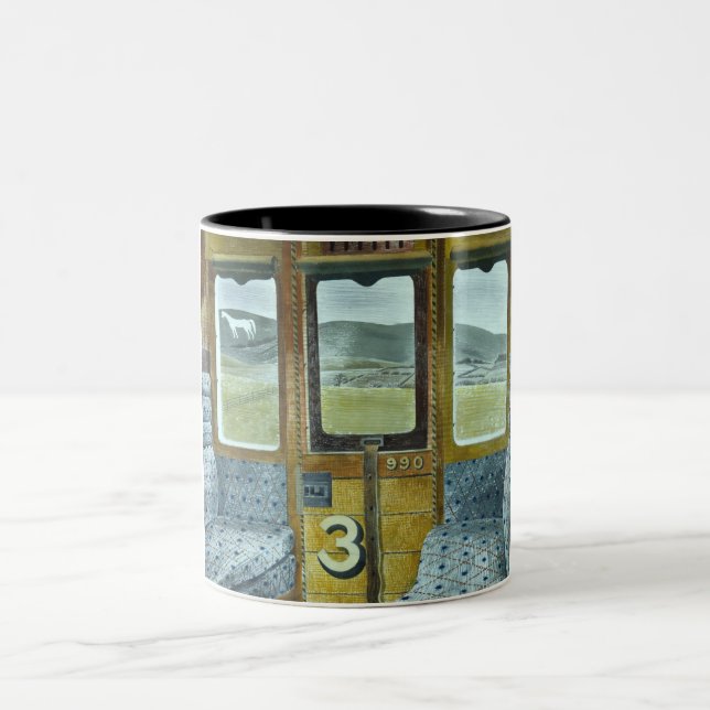 Caneca De Café Em Dois Tons Paisagem do trem (por Eric Ravilious) (Centro)