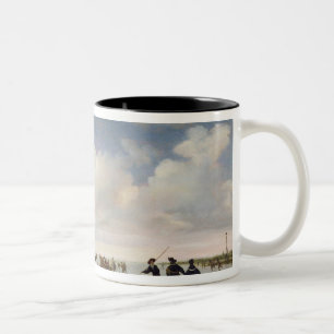 Caneca De Café Em Dois Tons Paisagem holandesa com patinadores